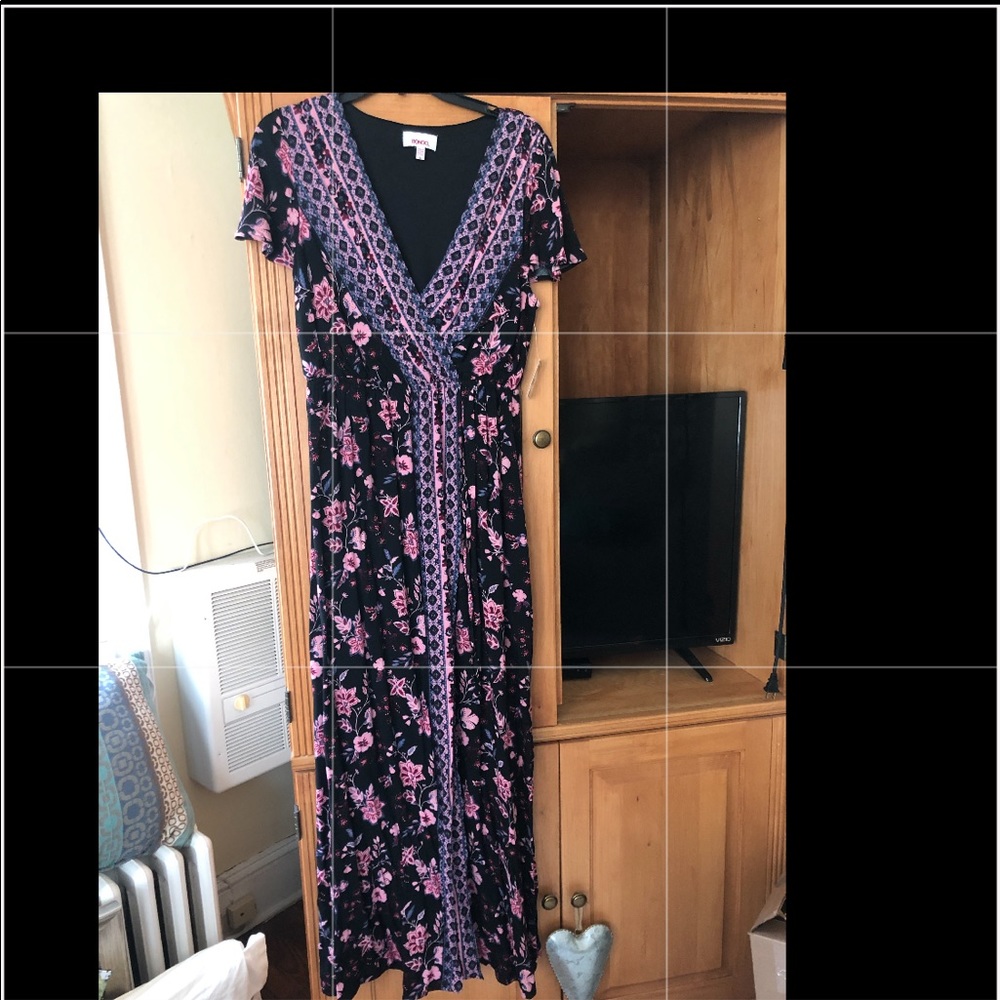 Maxi boho style wrap dress w/ miniskirt underlay